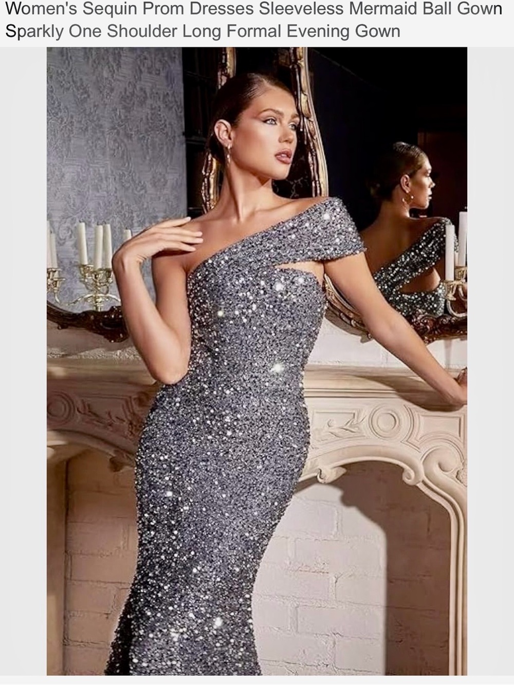 Sequin One-Shoulder Evening Gown - Silver